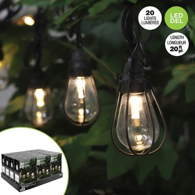 Guirlande de 20 ampoules DEL Edison blanc chaud avec cage rétro noire