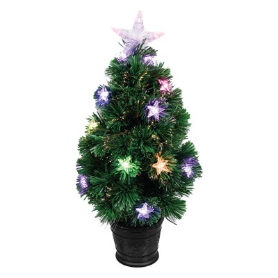 Arbre en pot en fibre optique avec sommet étoilé et étoiles 55 pointes 60cm
