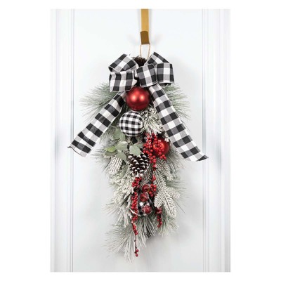 Unlit Decorated Mixed Frosted Pine Teardrop With Berries/Ball