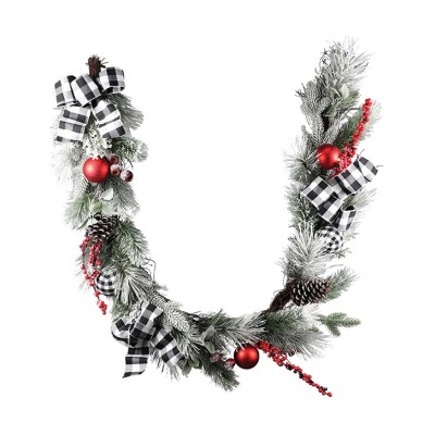 Unlit Decorated Mixed Frosted Pine Garland With Berries/Ball
