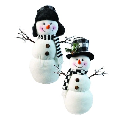 Bonhomme de neige en tissu avec chapeau et écharpe 36cm 2 Asst White/black