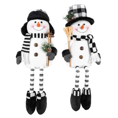 Tissu Bonhomme de neige assis avec pattes perlées 50cm 2 Asst
