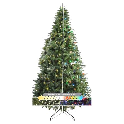 Sapin de pin pré-éclairé de 2,13 m en pe/pvc 350 bicolore  Blanc chaud/multi