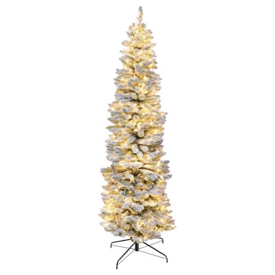  2.1m Pin Flocked Slim Tree 200 Warm  Blanc chaud 5mm Led Light