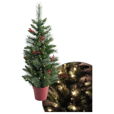 1.07m Arbre en pot en pin mixte floqué pré-éclairé  Avec Baies 