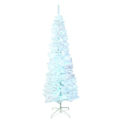 Arbre blanc élancé de 2,1 m, éclairé à l'avance, avec 200 ampoules LED de 5 mm d'un blanc pur