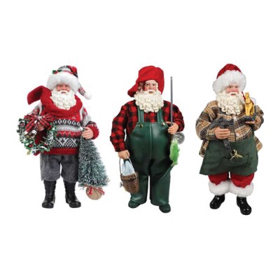 Père Noël debout en polyrésine 28cm 3 Assortis Charpentier/pêcheur