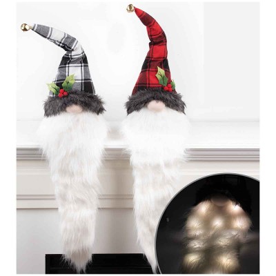 Tête de Père Noël en tissu avec longue barbe lumineuse 2 pièces