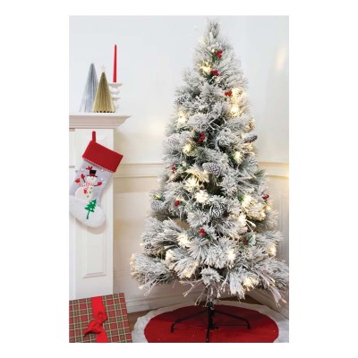 1.8M Fibre Optic Tree Frosted W/Berries & Pinecones Warm