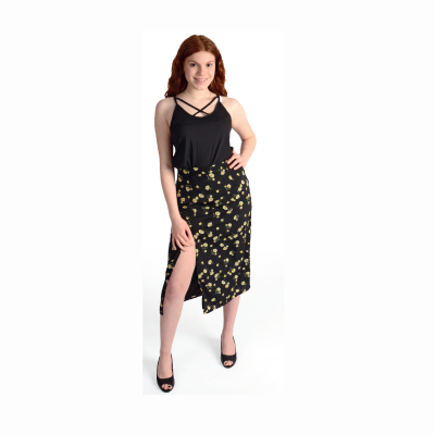 Midi Yellow Floral Print Skirt 