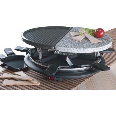 Raclette électrique ronde avec grille et surface en pierre