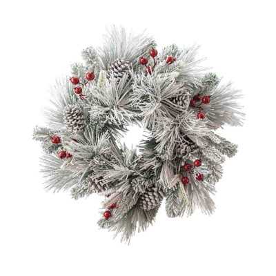 Couronne de pin mixte floquée de 61 cm avec baies et pommes de pin