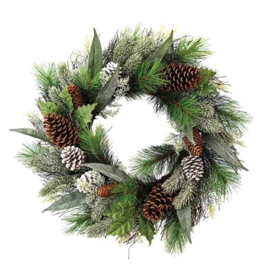 Couronne de 61 cm en pin mixte et feuillage avec pommes de pin