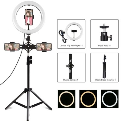 Tiktok | Anneau pour selfie de 10" avec trépied et 3 supports pour téléphone cellulaire