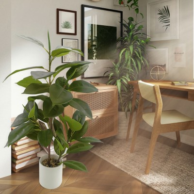 Green Banyan Leaf White Ceramic Pot