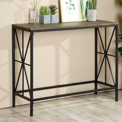 Navin - Table console aspect bois avec structure en métal