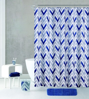 Géométrique bleu - Ensemble de rideaux et tapis de bain avec accessoires