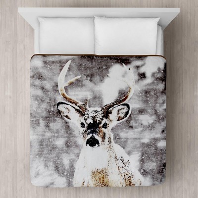 Snow Deer Printed Plush Mink Blanket 78x94