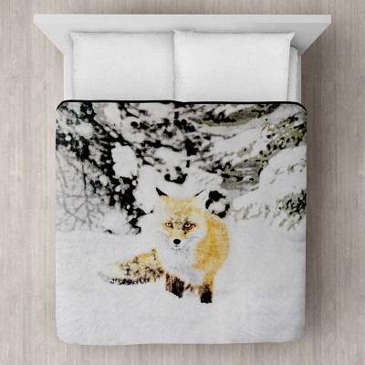 Snow Fox Printed Plush Mink Blanket 78x94