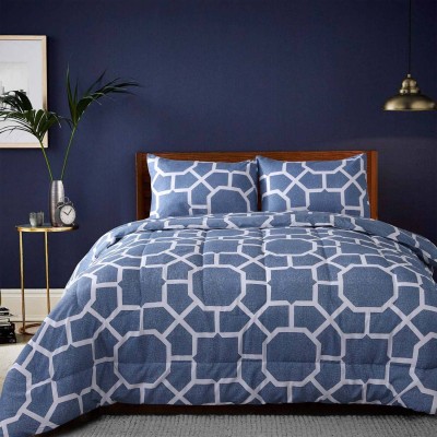 Lauren Taylor Midnight Blue Gabel 3pc Printed MF Comforter Set