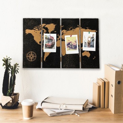 World Map Plank Cork Board