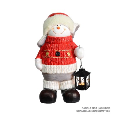 Bonhomme de neige debout de 16 po en polyrésine, lanterne