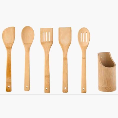 A La Cuisine-  Ensemble de 6 ustensiles en bambou avec porte-ustensiles