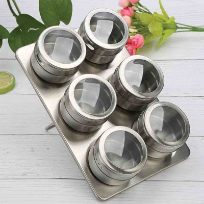 A LA CUISINE - 6pcs tin spice jar with window lid and metal stand 100ml