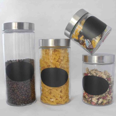 A LA CUISINE - set of 4 clear glass jars with black board