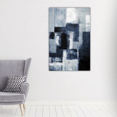 Printed Canvas 75x115in Blue Black White Brick Abstract