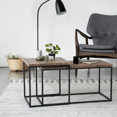 Ensemble 2 tables basses Adomo Cadre en bois et métal