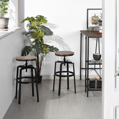 Amat | Tabouret de bar rond réglable en hauteur avec cadre en métal - Noyer