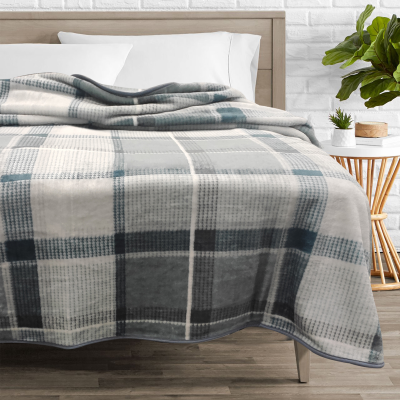 Andreas- Grey  Plaid Mink Blanket 78x94