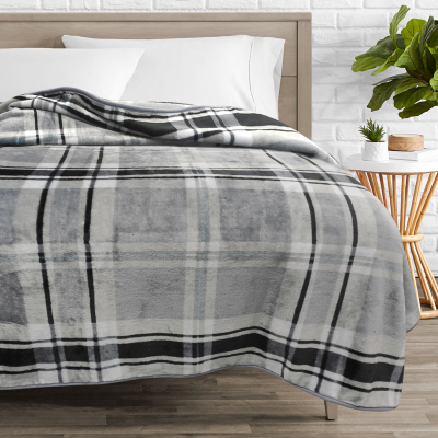 Arthur Charcoal -  Plaid Mink Blanket 78x94