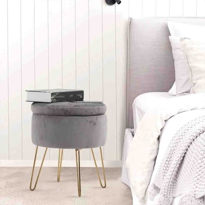 Atelier Du Nord - Velvet Ottoman With Storage Metal Legs