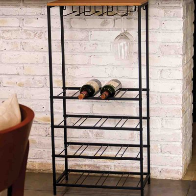 Porte-bouteilles et porte-verres avec 2 étagères 45x26x95cm