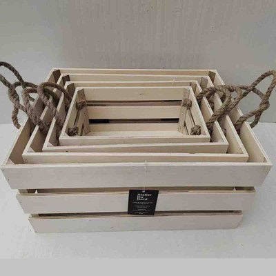 ATELIER DU NORD -Caisse de stockage en bois-gris lavé 45x35x22cm