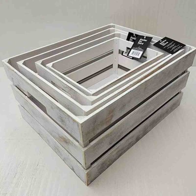 ATELIER DU NORD -Caisse de rangement en bois -Lavage blanc 45x35x22cm