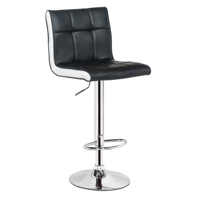PU Adjustable Bar Stool - Black with White Trim