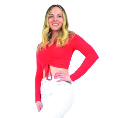  Neck Top With Front Drawstring