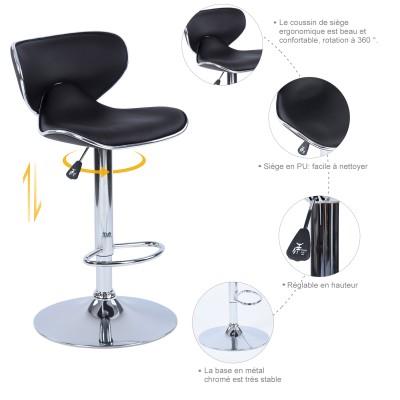 Arn - Bar Stool Deluxe Black With chrome Base