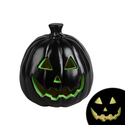Pumpkin Black Plastic Light Up Electric 22cm With Green Inside