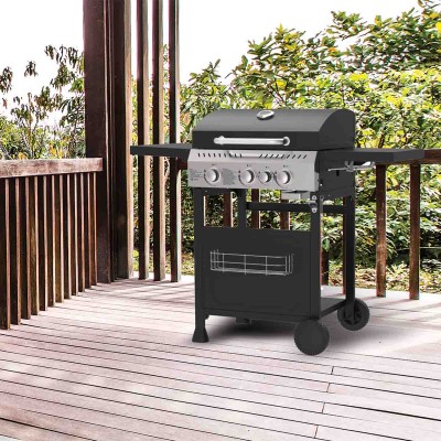 SOL DEL MARE - Barbecue à gaz propane à 3 brûleurs avec brûleur latéral