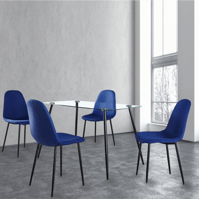 5pc Dining Set With glass Table And 4 Blue Chairs