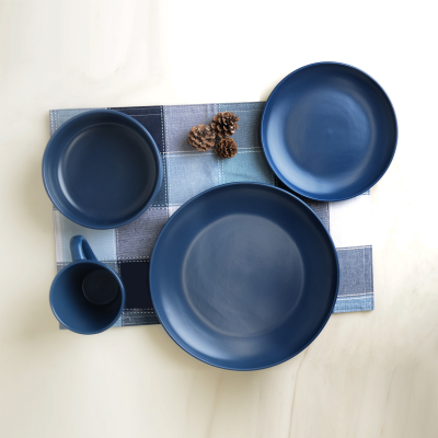 Service de vaisselle 16 pièces | Bleu nuit mat émaillé