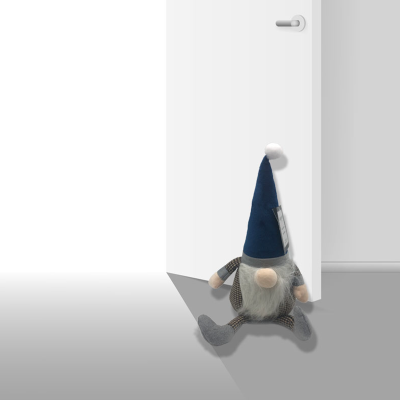 Lauren Taylor-Sitting Gnome Door Stopper with Grey Plaid Blue Hat