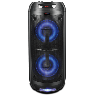 Haut-parleur double 8" Bluetooth avec écran d'affichage à led, entrée micro et lumière Rgb sur le woofer - Wattson