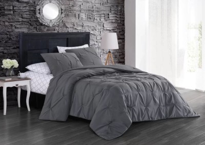Cotton Ruched Comforter Set 3 Pc Queen Grey