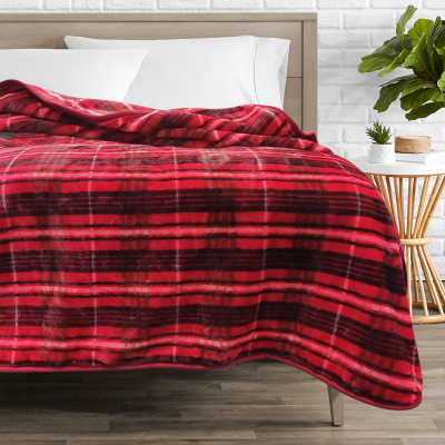 Calder Red Plaid Mink Blanket 78x94
