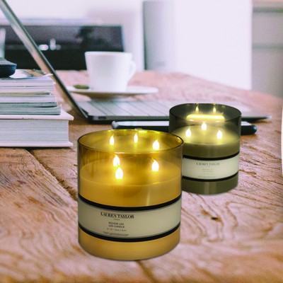 Candle Glass Led Amber Grey W/timer 